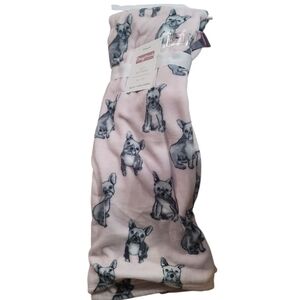 Cozy moments french bulldog frenchie gray pink dog throw blanket nwt gift